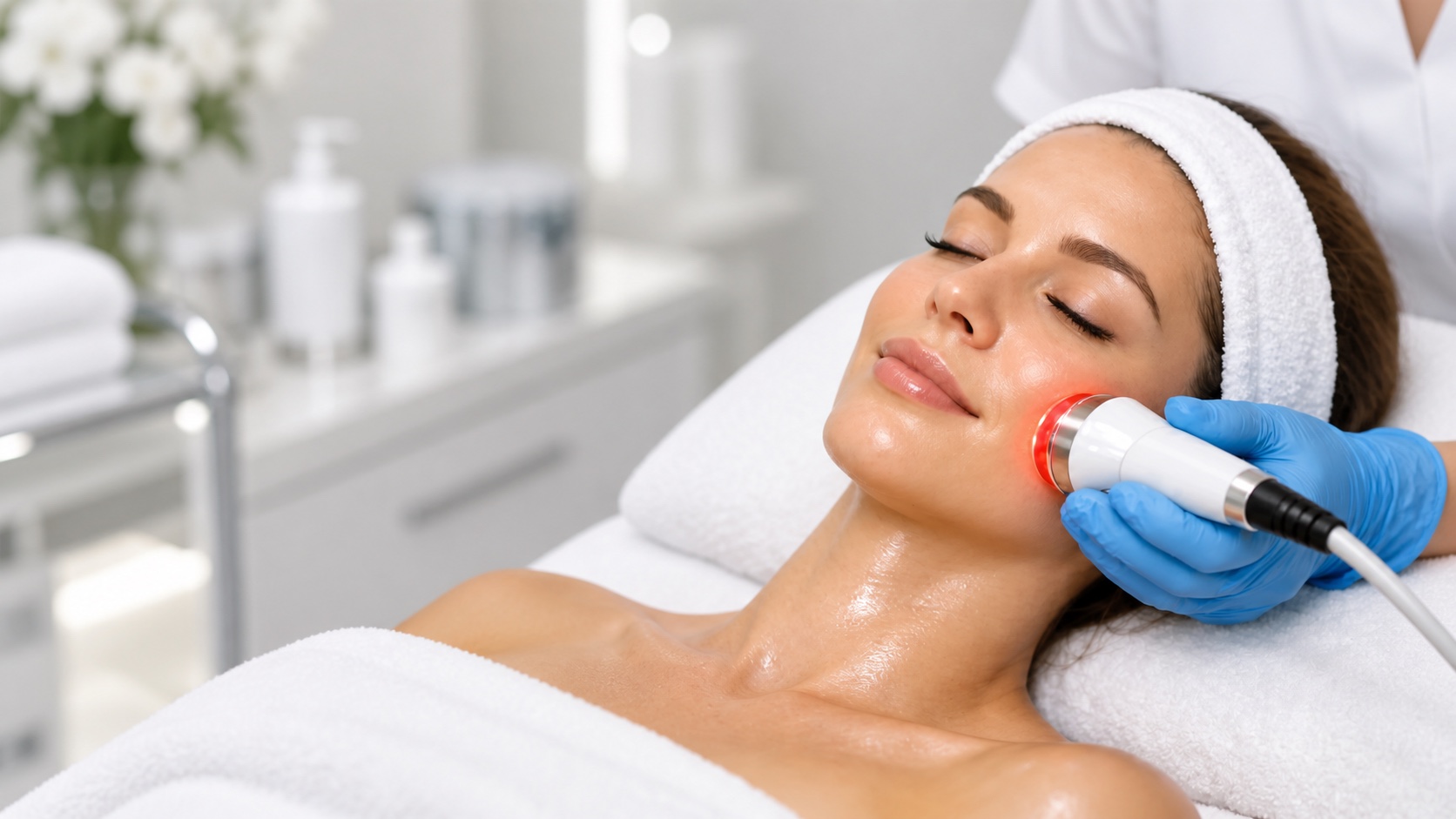 Lifting facial with a red-light facial device