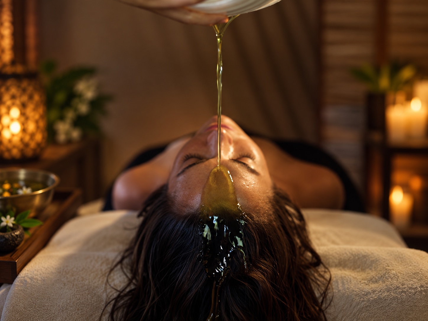 Warm herbal rinse during the Hydration Luxury Head Spa