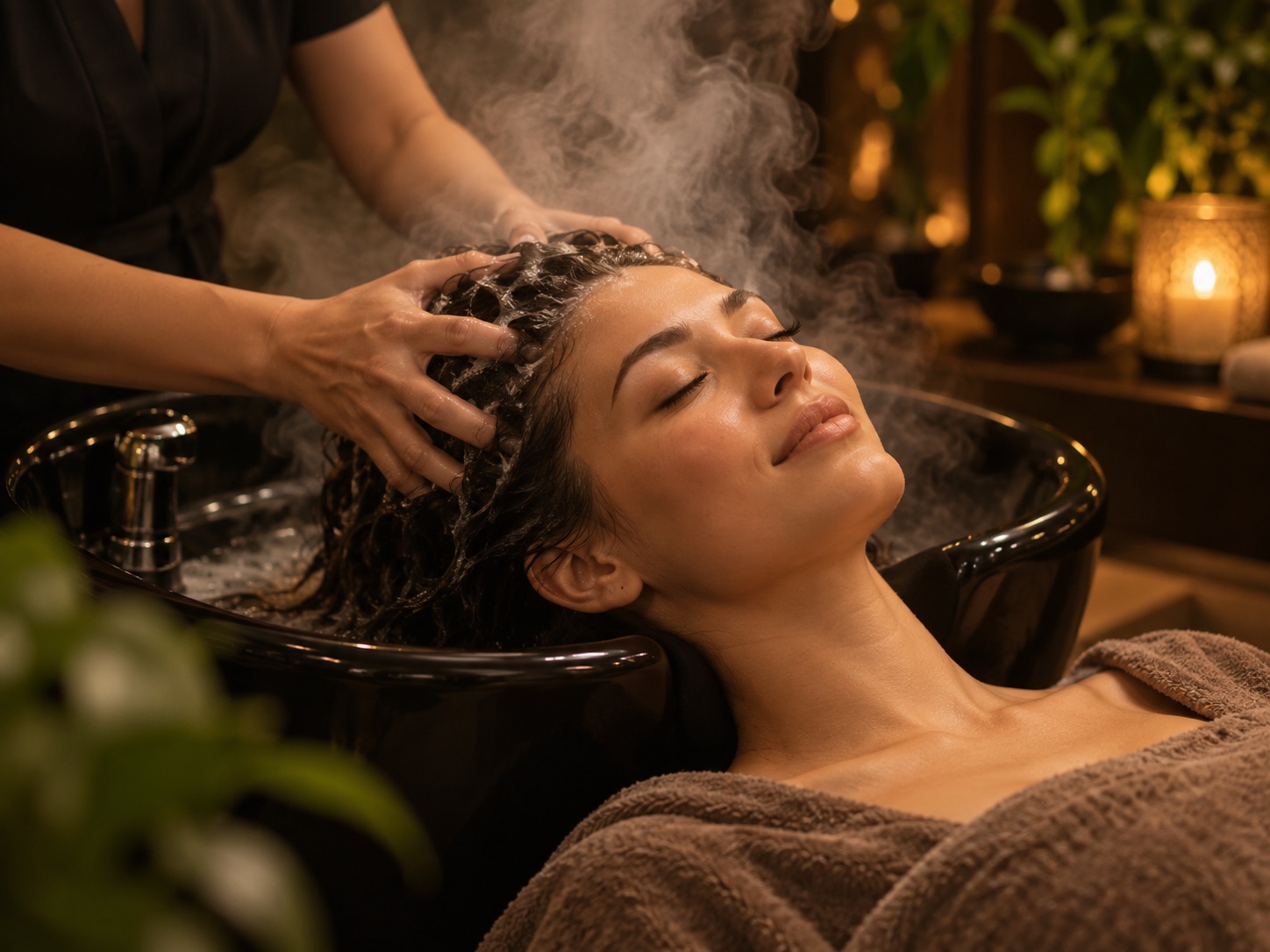 Deep scalp cleansing during the Signature Head Spa Wash